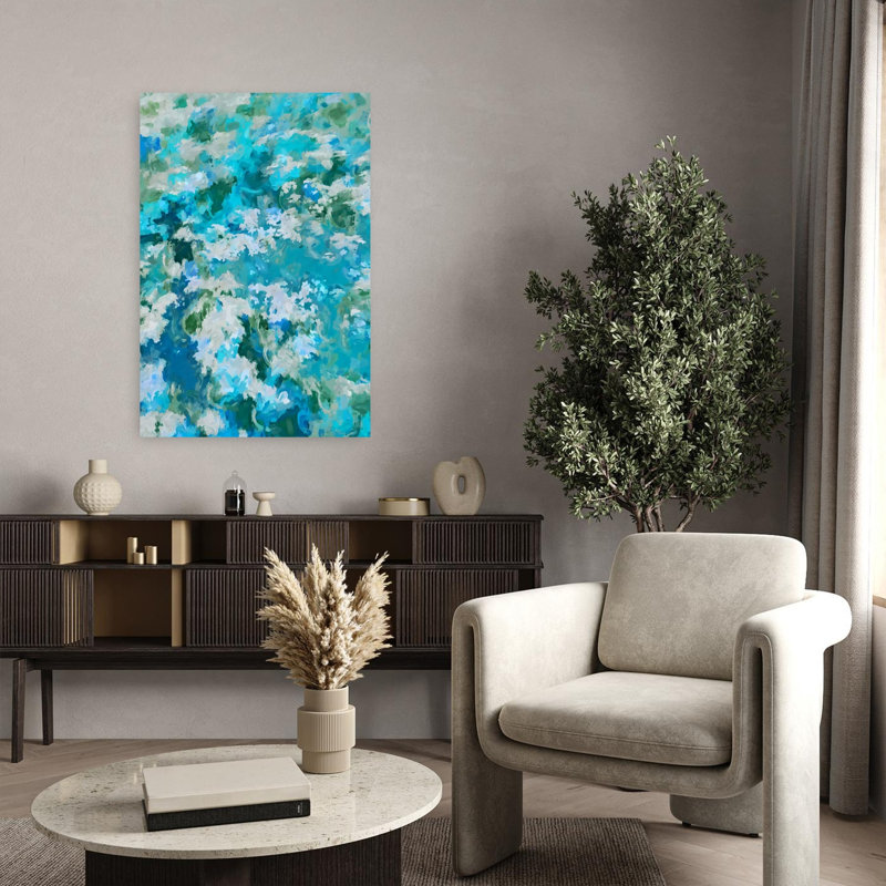 Reproduction d'art aquatique abstrait bleu marine, 36" H x 24" W