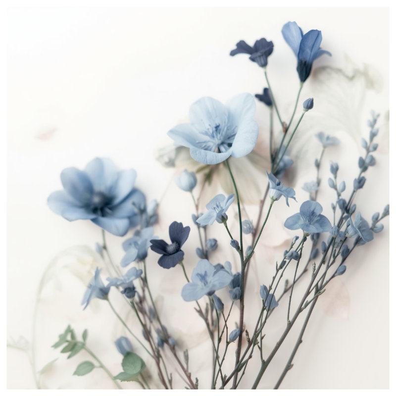 Rideaux de douche délicats à fleurs bleues très longs, 70in W x 72in H