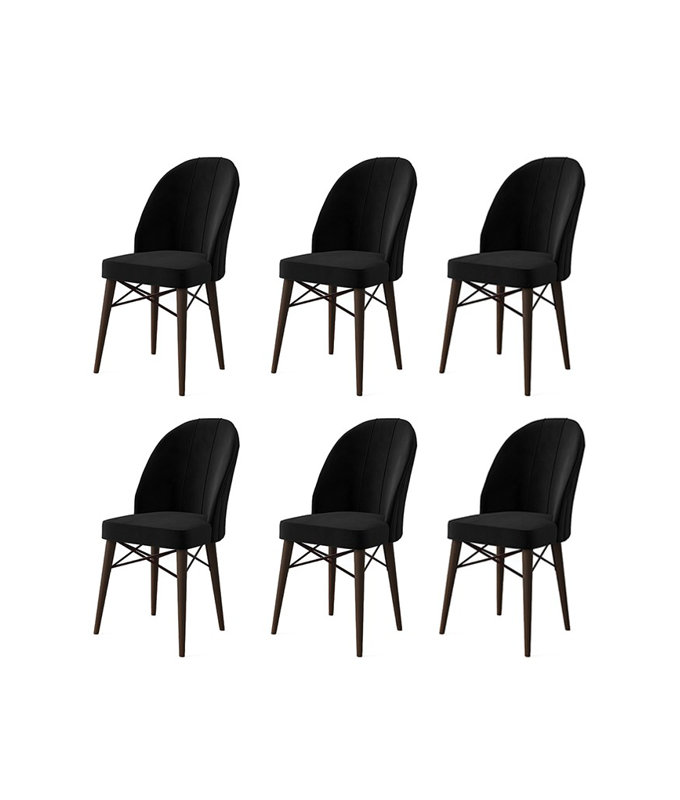 Ensemble de chaises modernes 6 pièces, noir et brun, 17,3 po x 37,8 po x 16,5 po | Structure 100% métal avec pieds en bois, tissu BabyFace, dossier en mousse à 18 bandes et siège en mousse à 22 bandes | Confort élégant pour la salle à manger et les espaces de vie