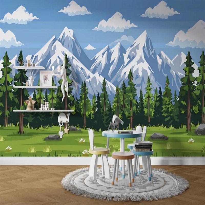 Snowy Mountain Forest View For Kids Room, L 96 po x l 108 po