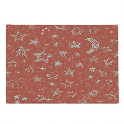 Ambesonne Coral Cutting Board Large Size Moon and Stars Space Coral White