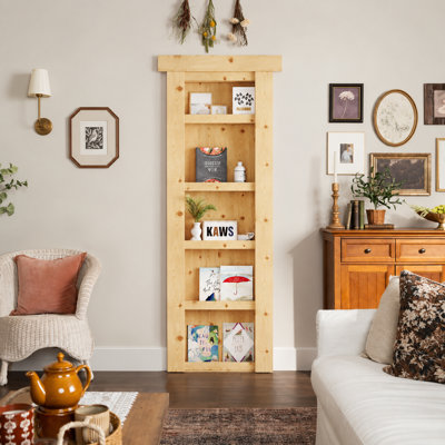 Hidden Door 28"W x 80"H Assembled Universal/Reversible Pine Wood Bookcase Hidden Door Interior Door with Quick-Assembly Jamb/Pre-Drilled Holes and Casing All Hardware Included