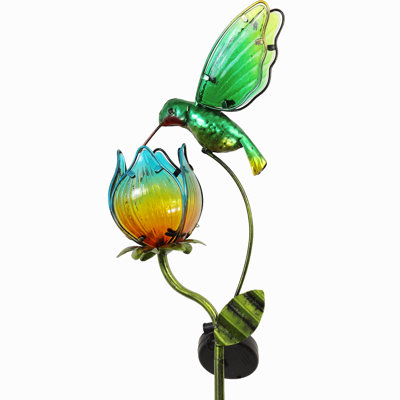  Garden Stake -Solar Flower and Hummingbird Garden Stake