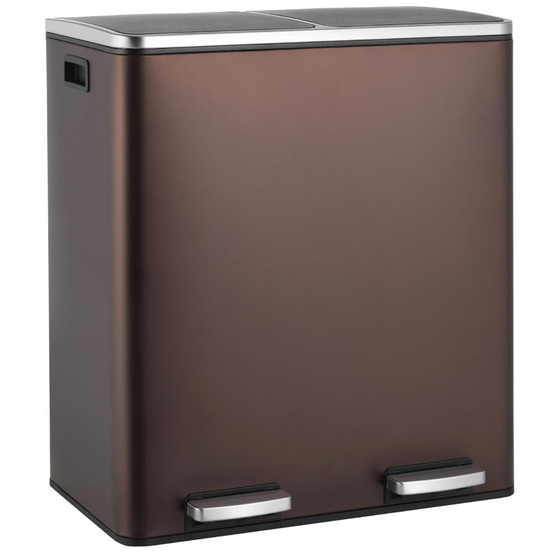 Stainless Steel Step On Multi-Compartment Rubbish & Recycling Bin - 60L, Brown