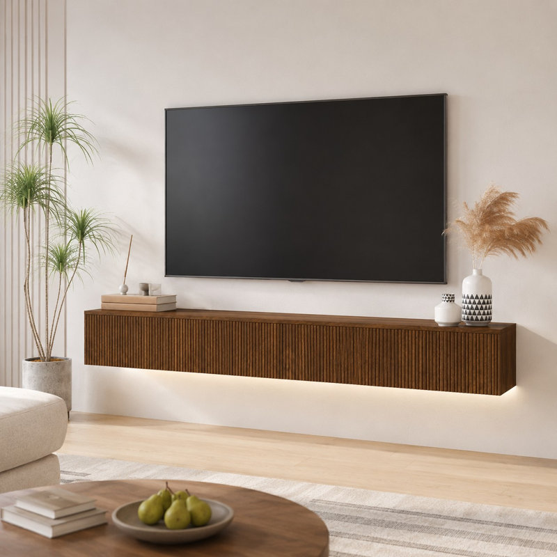70" Walnut Floating TV Stand with LED Lighting