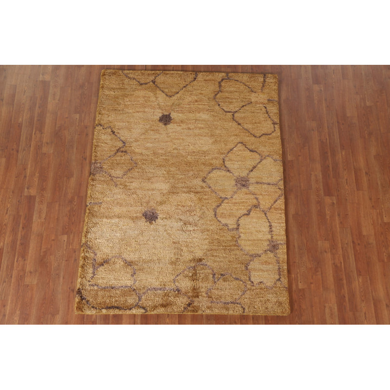 Tapis floral abstrait doré 5 x 7
