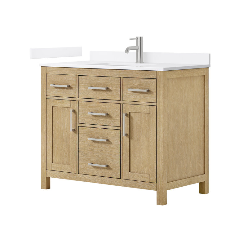 Beckett 42" Freestanding Single Bathroom Vanity with Quartz Top, Brushed Gold, Giotto Quartz, Whitewashed Oak
