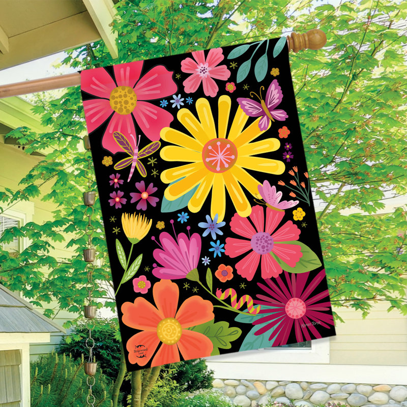 Drapeau de la maison Spring Fling, Yellow/Black/Pink Spring
