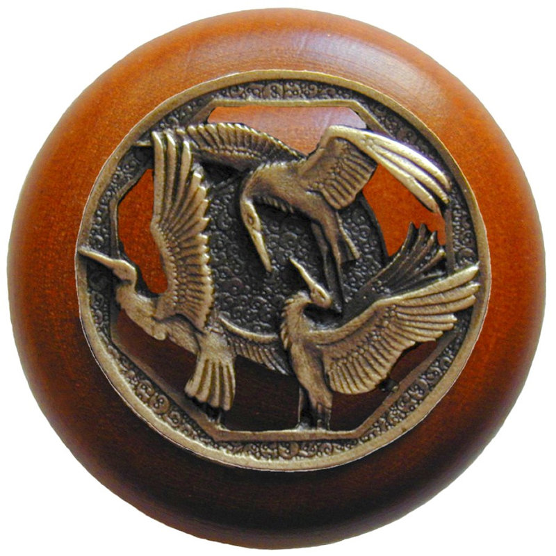 Poignée champignon 1,5 po de diamètre Arts and Crafts, Laiton antique / bois de cerisier