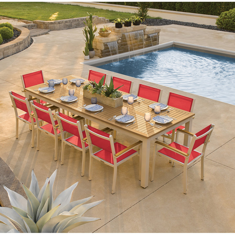 Travira Rectangular 10 - Person 103" Long Powder Coated Aluminum Patio Dining Set, Tekwood Natural, Cocoa