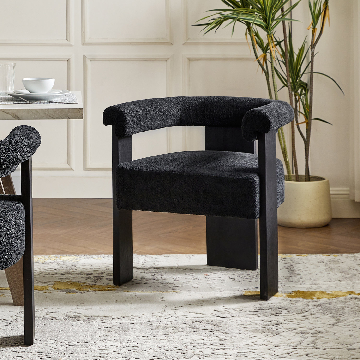 Wade Logan® Bryla Modern Boucle Dining Chair with Solid Wood Legs | Wayfair