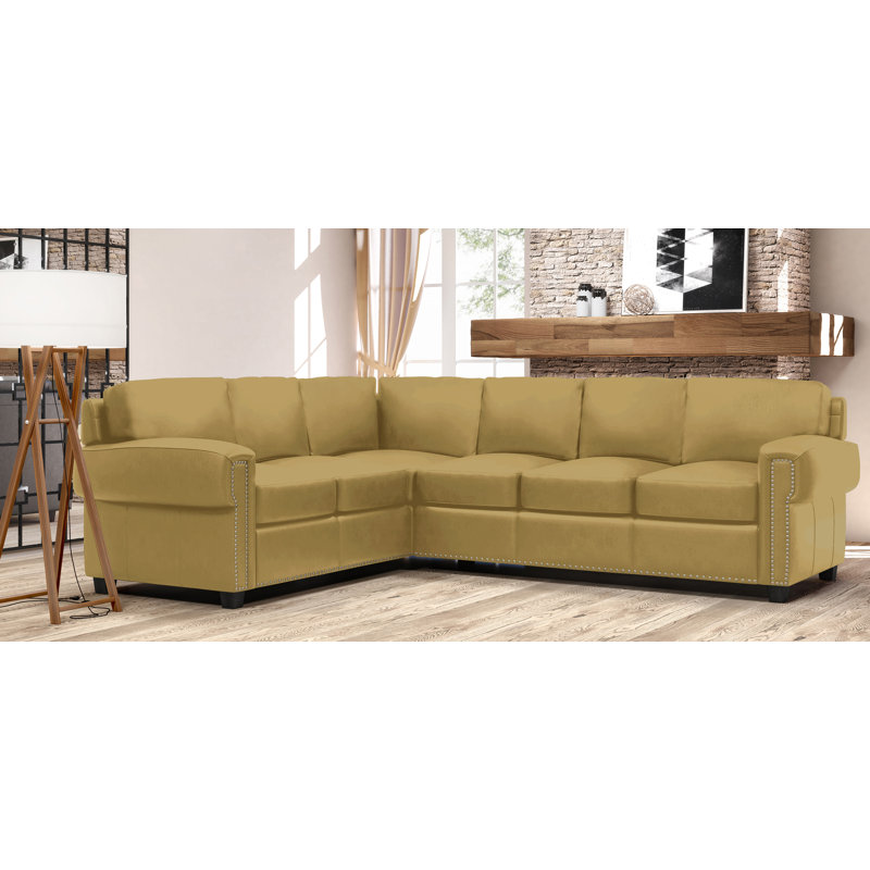 Fardin Upholstered L-Shaped Sectional, Right Facing, Cream Genuine Leather