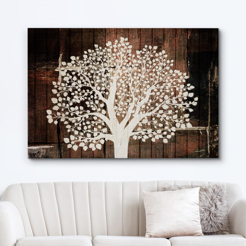 Panneau de bois effet silhouette d'arbre tapisserie, nature sauvage, illustrations, décor rustique, Toile tendue