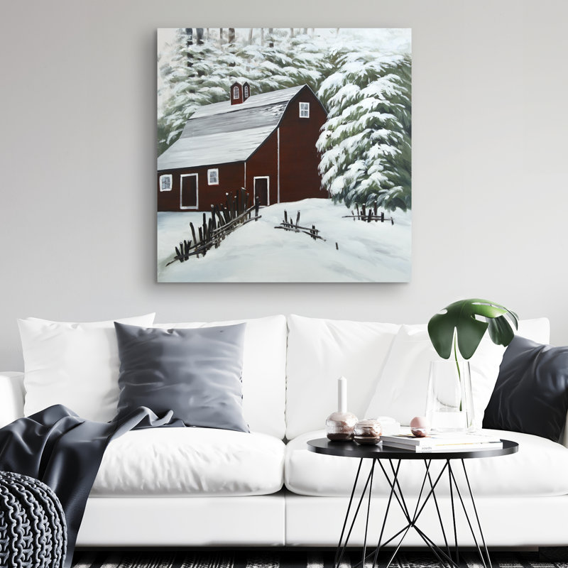 barn in snow - 32"x32" art on canvas