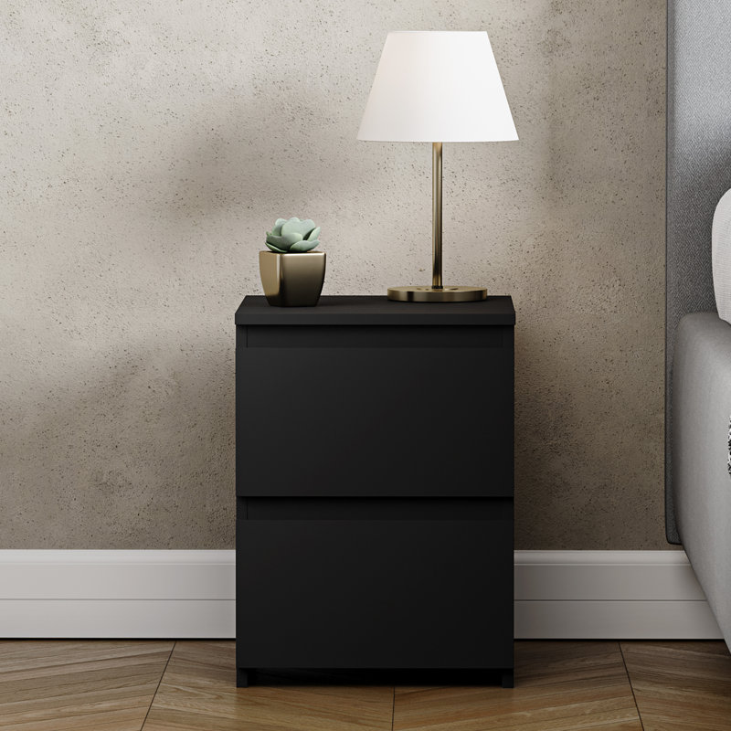 Cunha 29.5cm W Particle Board / Chipboard Bedside Table, Black