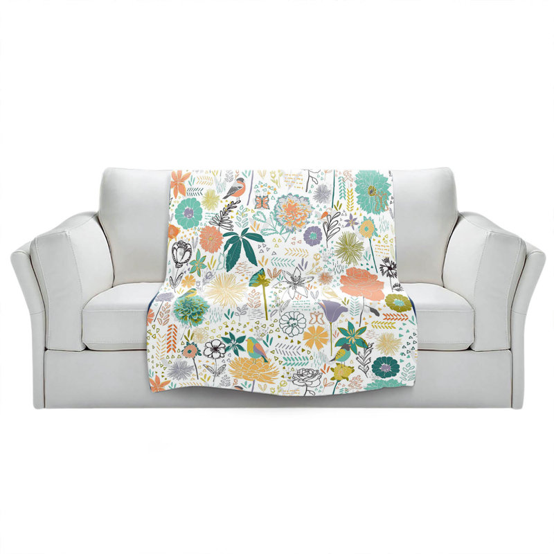 Couverture oiseaux et fleurs , 51 po x 60 po