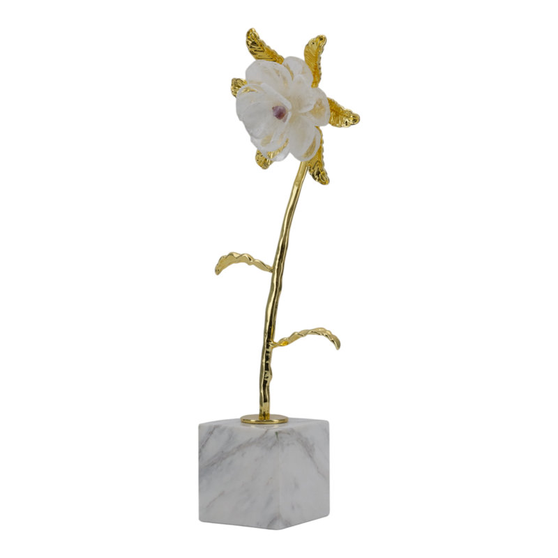 Luxury Floral Decorative Sculpture with Gold Accents and Marble Base - Elegant Handcrafted Tabletop Accent for Home and Office Decor.