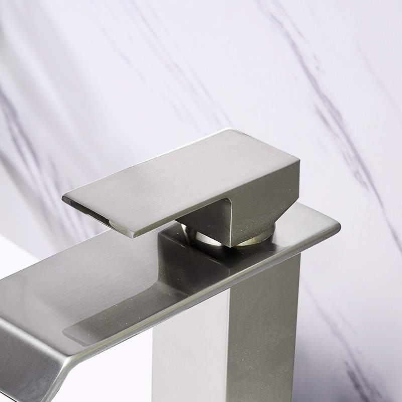 Modern Bathroom Sink Faucet, Waterfall Spout, Stainless Steel, Brushed Nickel, & Aeration Vanity Ceramic Cartridge, Verified