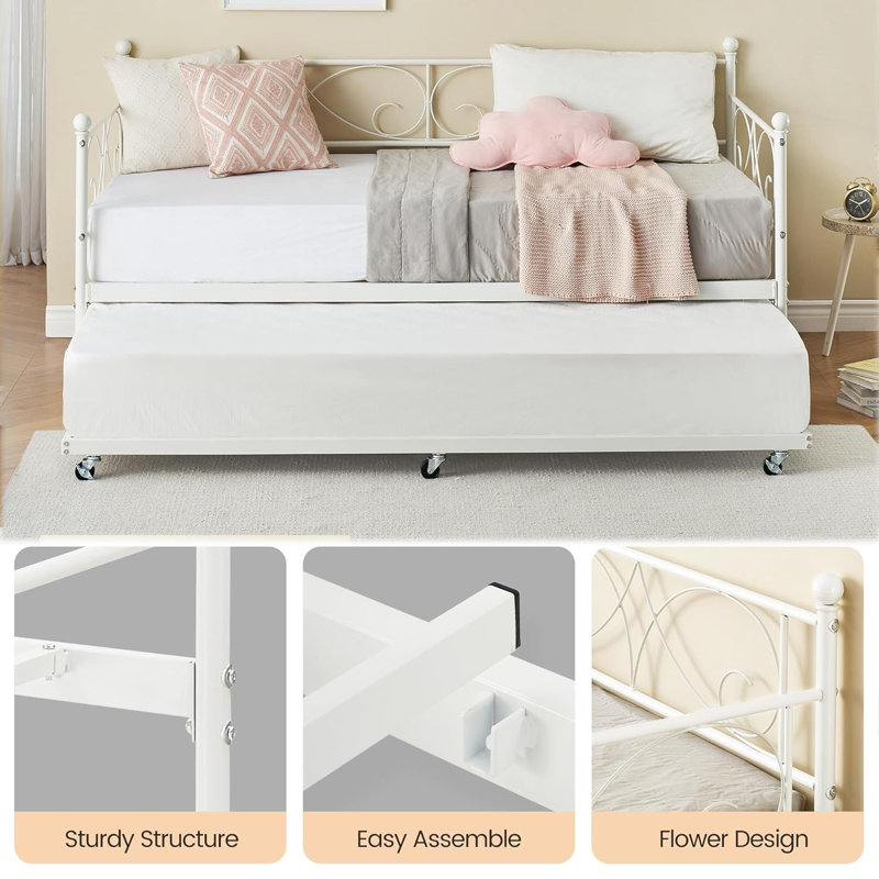 Twin Size Daybed And Trundle Frame Set, White