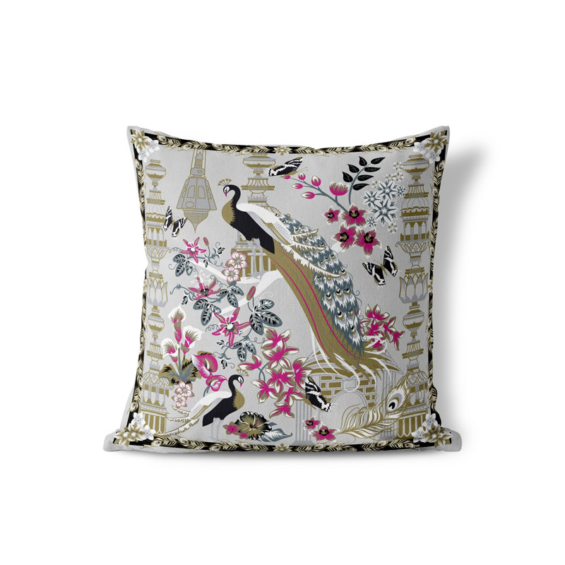 Housse de coussin intérieur / extérieur en polyester Peacock Paradise, 16 po x 16 po, Gris clair