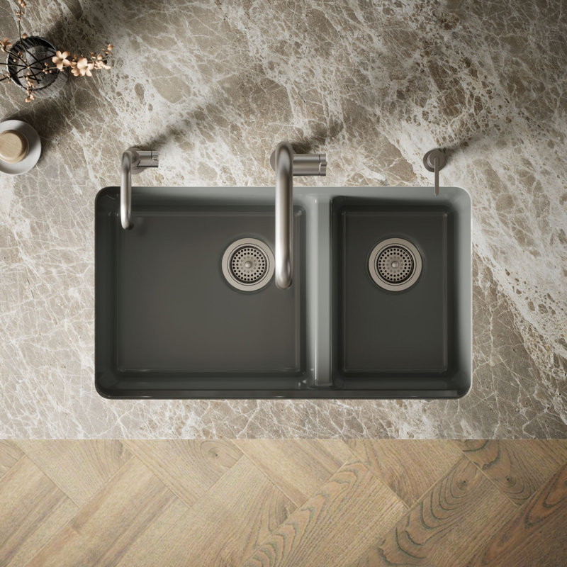 Riverby 33" undermount double-bowl workstation kitchen sink, Gris tonnerre
