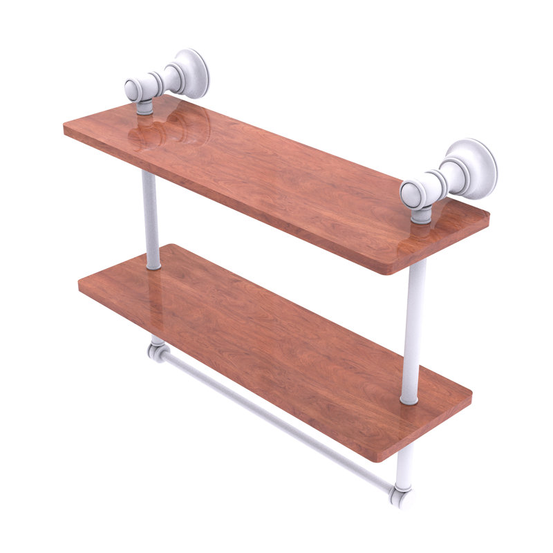Tablette en bois massif 2 pièces avec barre à serviettes Freyja, H 5,54 po x l 16 po x P 9,5 po, Blanc mat