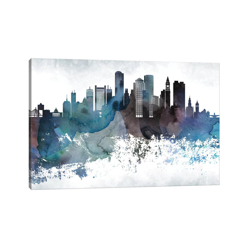 Boston Bluishl Skylines - Print on Canvas, 101.6 cm H x 66.04 cm W x 3.175 cm D, Wrapped Canvas