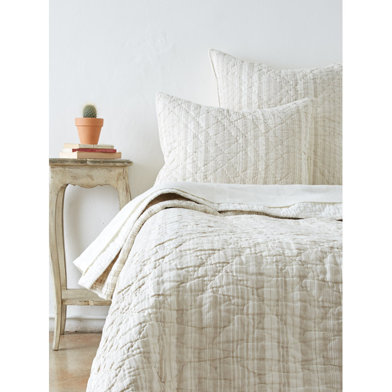 Dardar Cotton Blend Striped Quilt - King, King Quilt, Natural