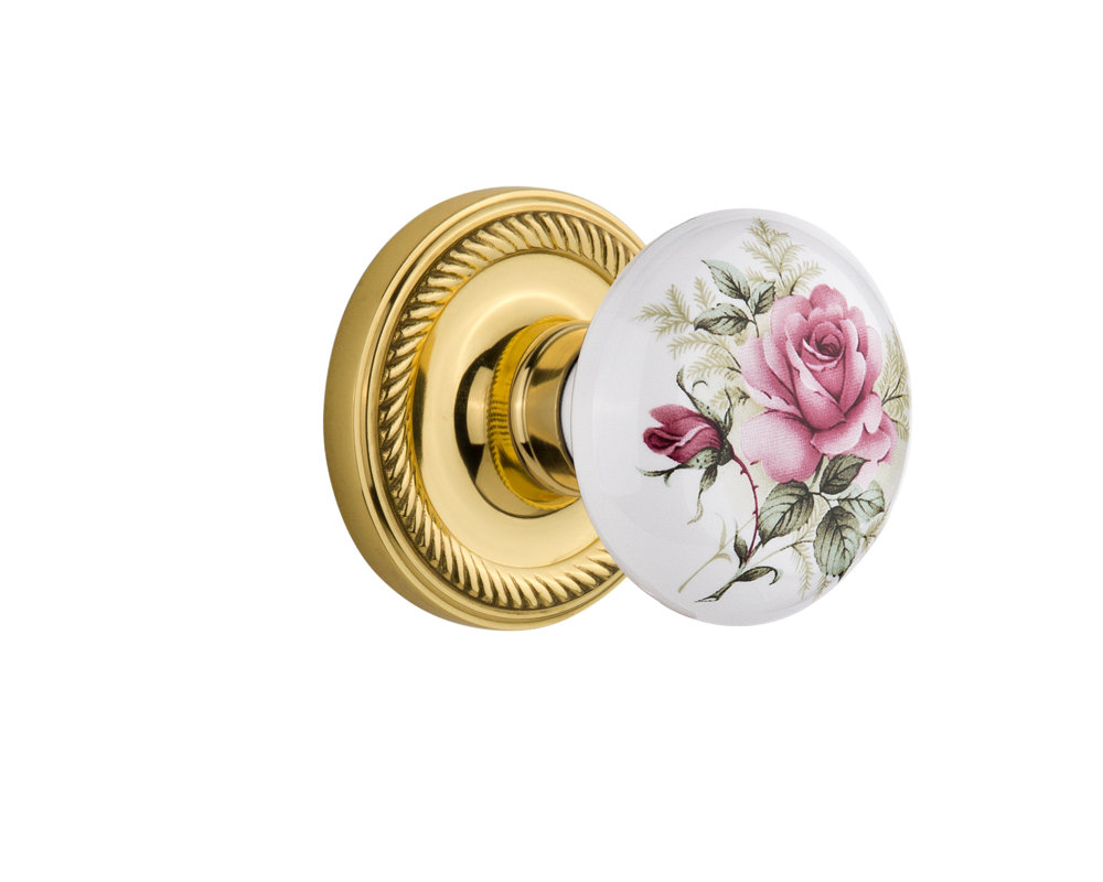 Rope Rosette with White Rose Porcelain Door Knob Nostalgic Warehouse 