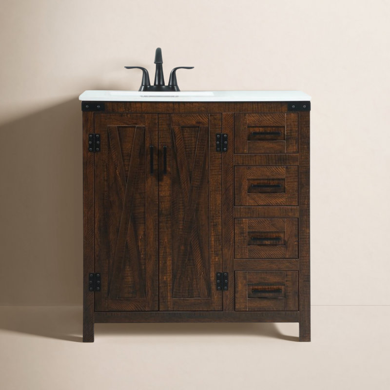 Slayton 32'' Single Bathroom Vanity with Engineered Marble Top, Expresso