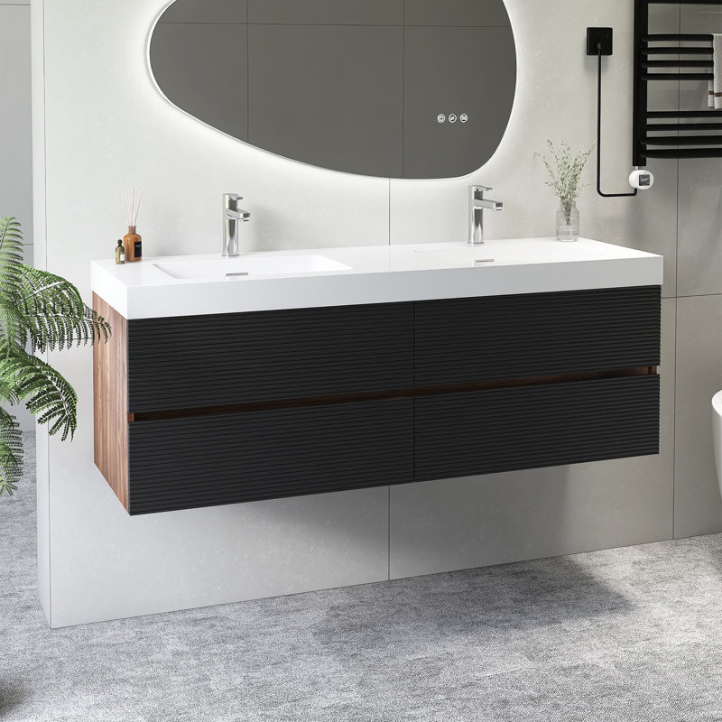 Meuble-lavabo mural de 60 po avec lavabo à surface solide