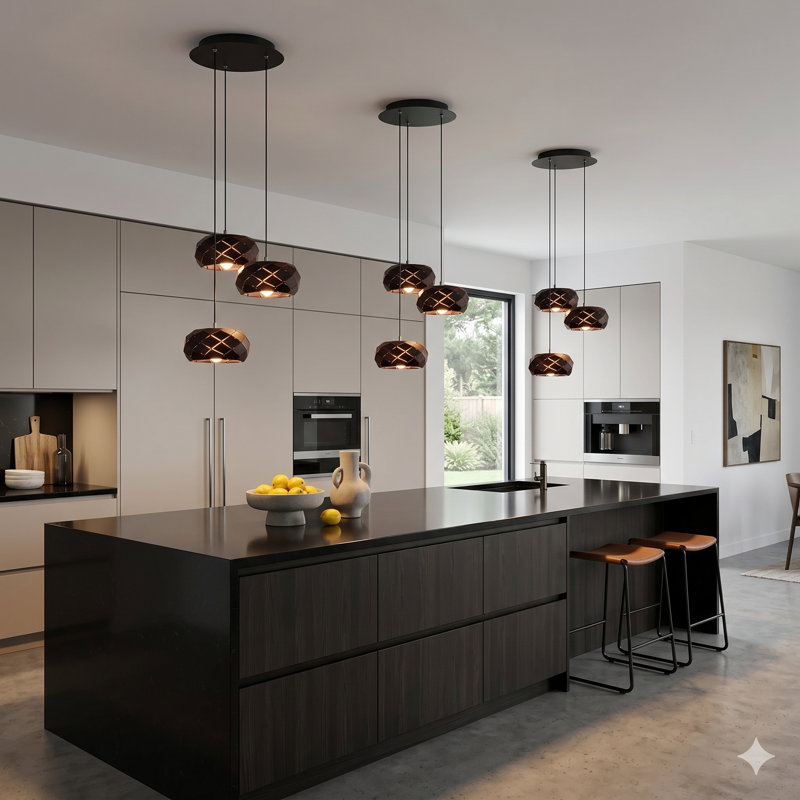 Luminaire suspendu tambour en grappe 3 lumières DEL Bixby, Noir