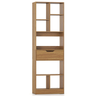 2 PCS 71” Bookcase with Drawer 10 Open Cubes Anti-toppling Kits for Living Room Natural