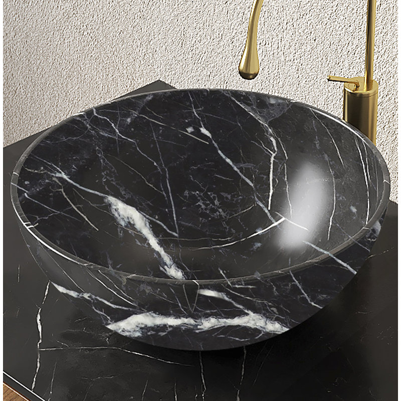 Lavabo de salle de bain en céramique 14 "avec motif de pierre, sans robinet, noir mat 14", Noir