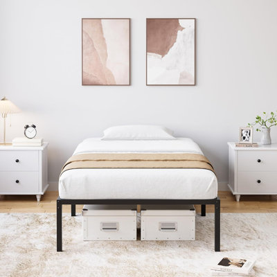 Queen Metal Platform Bed Frame with Reinforced Steel Slats – Silent, No Box Spring Needed, Under-Bed Storage