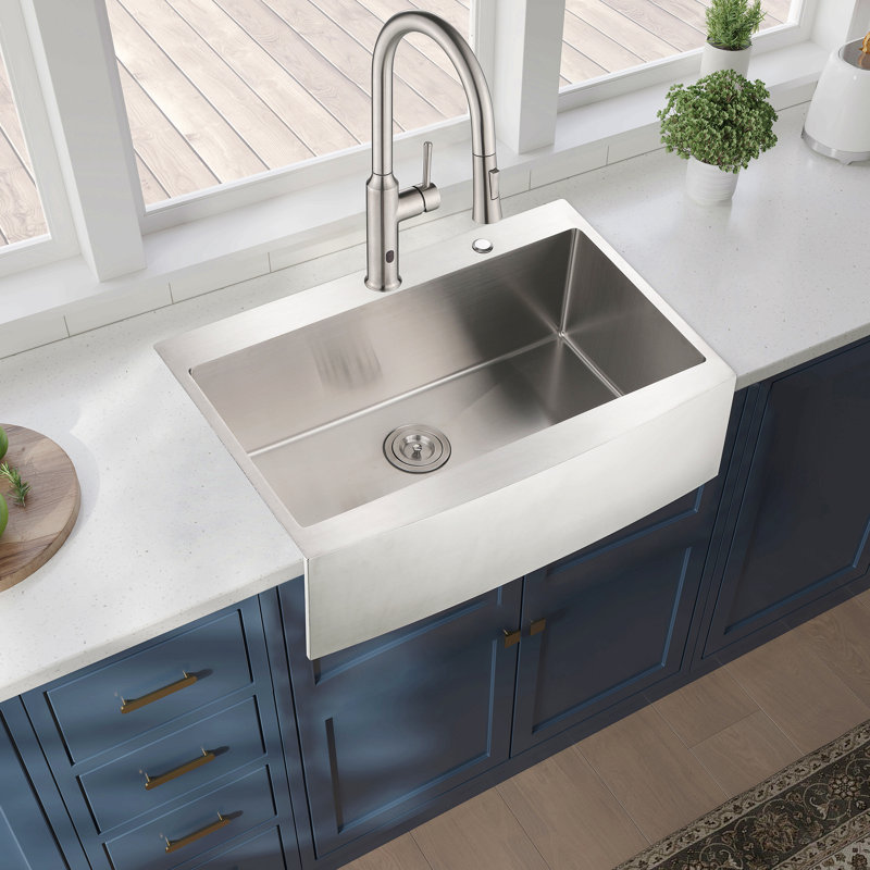Évier de cuisine à simple cuve en acier inoxydable avec station de travail Farmhouse