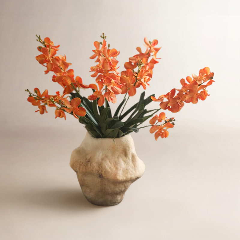 Faux Vanda Orchid Stem 24" Tall, Orange