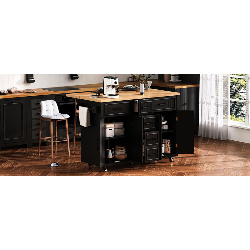 Grand îlot de cuisine rectangulaire avec abattant, prise de courant, tablettes réglables et porte-serviettes à roulettes pivotantes à 360 °, verrouillable à épices pour la salle à manger