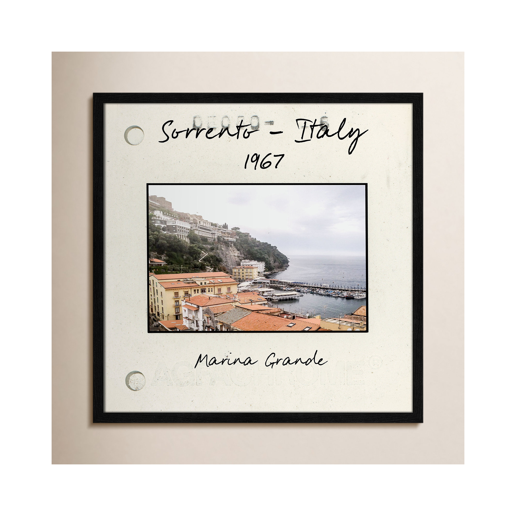 Sorrento Italy - Marina Grande Print by Susan Jill, 23.5" H x 23.5" W x 0.75" D, Walnut Single Picture Framed Paper