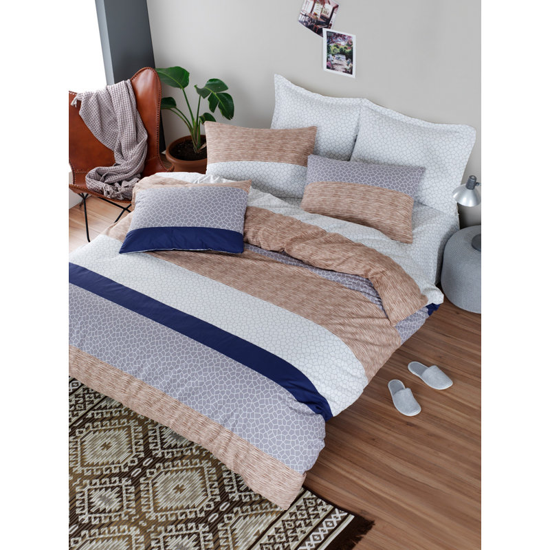 Ensemble de housse de couette 100% coton beige / gris foncé Greenbrier, Housse de couette 61 po x 87 po + 1 taie d'oreille