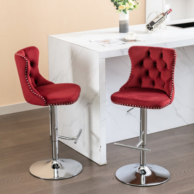 Velours pivotant, siège réglable en hauteur, base, pour le soutien, rouge vin / bourgogne, utilisation dans une salle à manger d'une hauteur de 25 à 33 pouces, rembourré, maison
