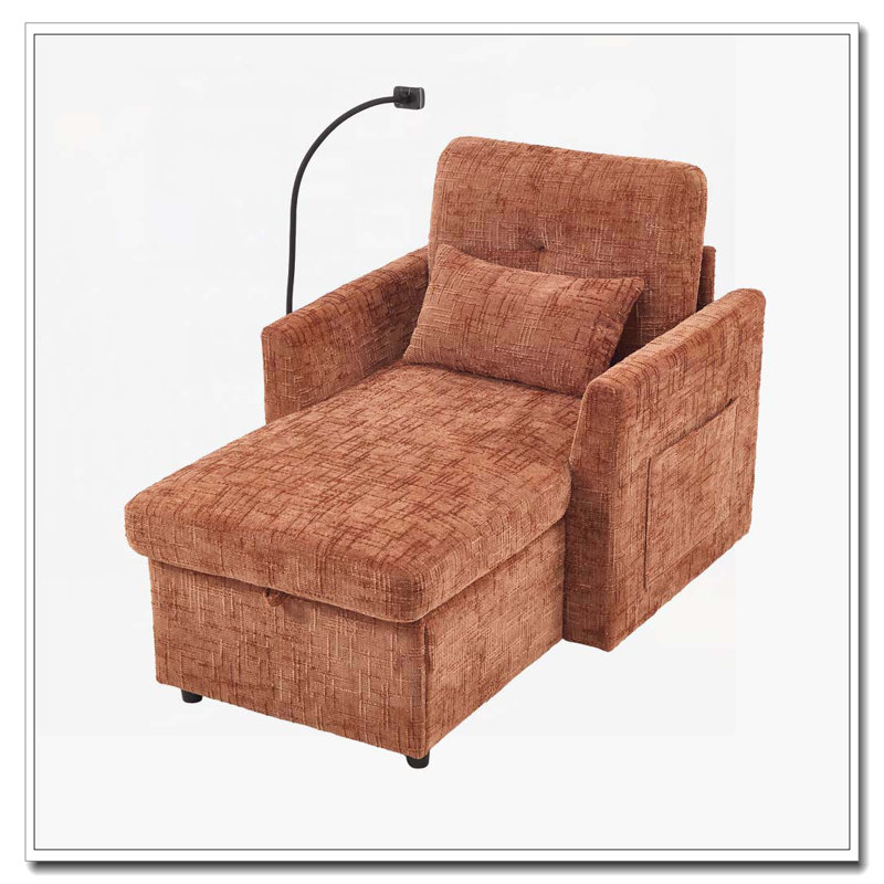 Chaise longue en chenille avec rangement, Orange