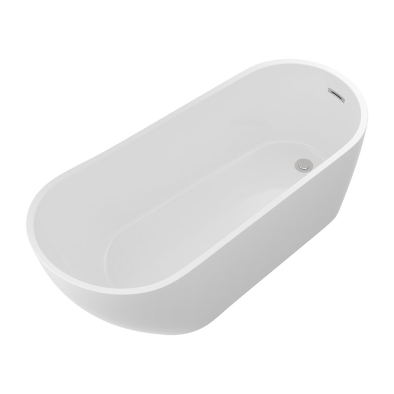 Baignoire autoportante blanche 67 po en acrylique avec trop-plein et drain chromés 67 po