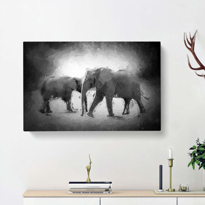 Elephants Crossing Paths in Abstract - Wrapped Canvas