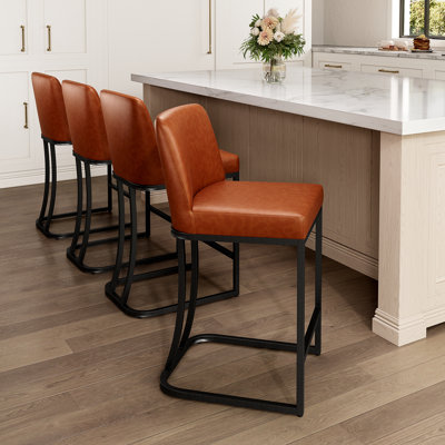 Kunkel 24" Modern Kitchen Counter Stool with Faux Leather Padded Seat and Metal Frame