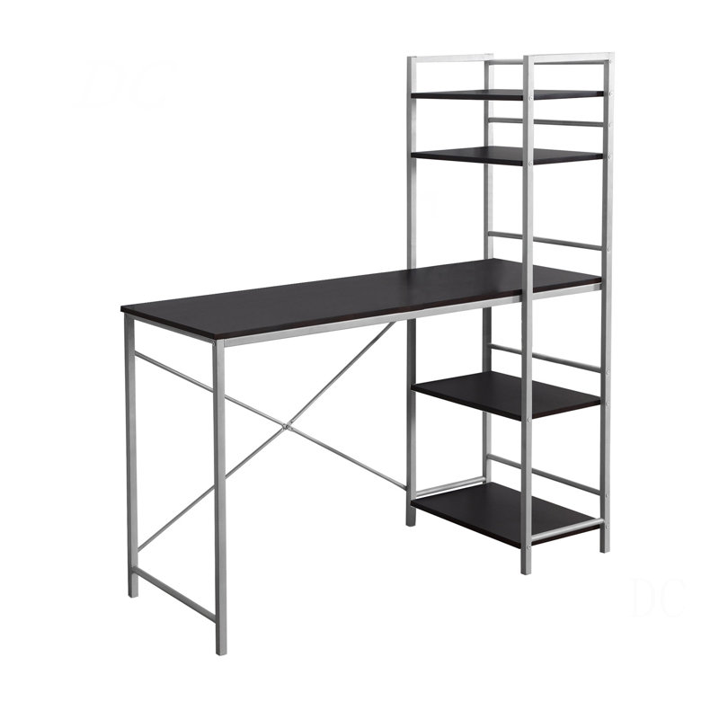 Bureau d'ordinateur, bureau personnel, ordinateur portable, tablettes de rangement, L 48 po, travail, stratifié brun, métal gris, contemporain, moderne