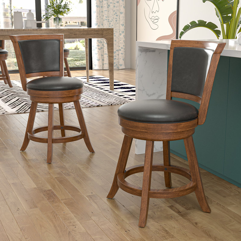 Tabouret de comptoir pivotant rembourré avec structure en bois massif, Tabouret de comptoir (siège d'une hauteur de 24 p