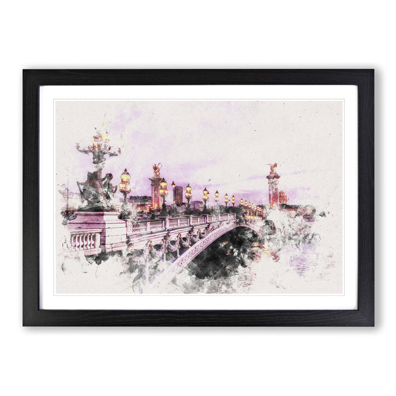 Pont Alexandre III Bridge in Paris France - Picture Frame Painting Print, 40cm H x 60cm W x 2cm D, Black Framed