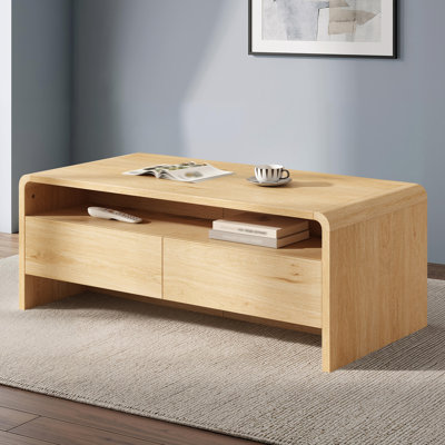 Table basse moderne avec rangements arrondis et grain de bois naturel Dulane