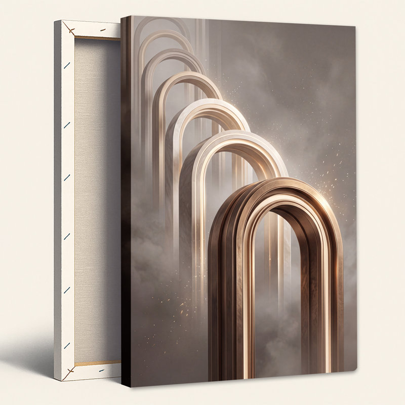 Art mural sur toile à arches géométriques en bronze, H 36 po x l 24 po
